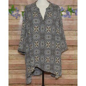Avenue Women's Size 22W 24W Geometric Print Blouse Tunic Top 3/4 Sleeve Chiffon